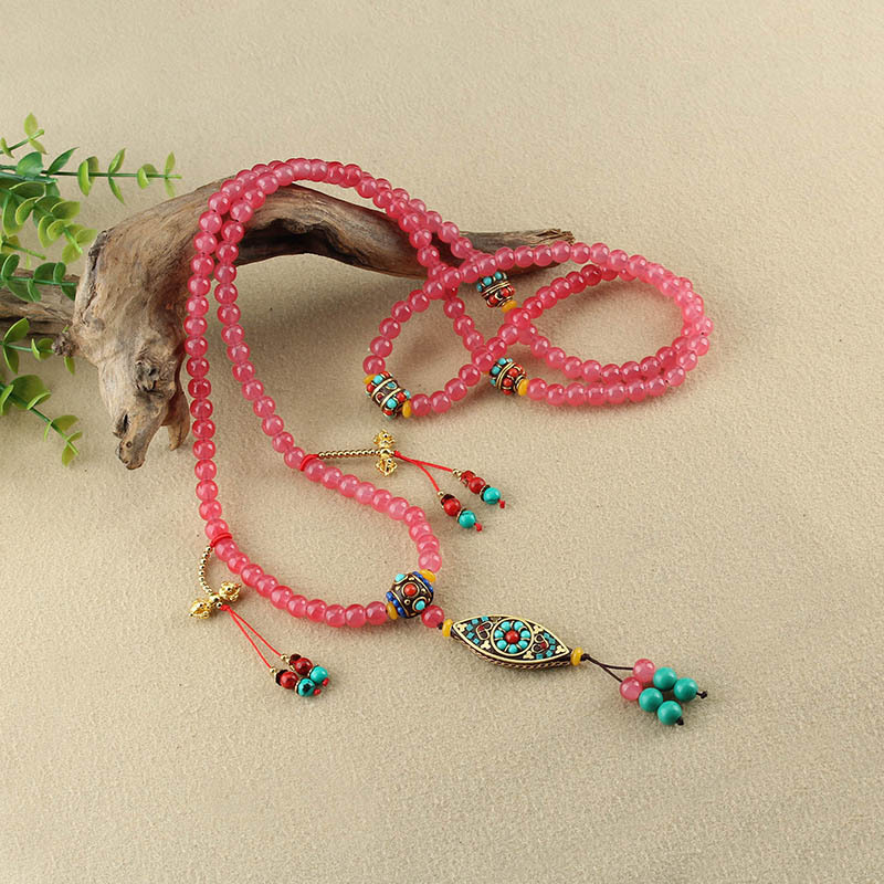 Chinese Style Nepal Beads Exaggerated Crossbody Necklace Sweater Chain Cotton and Linen Ethnic Style Clothing Accessories Hand-Held Pendant for Women