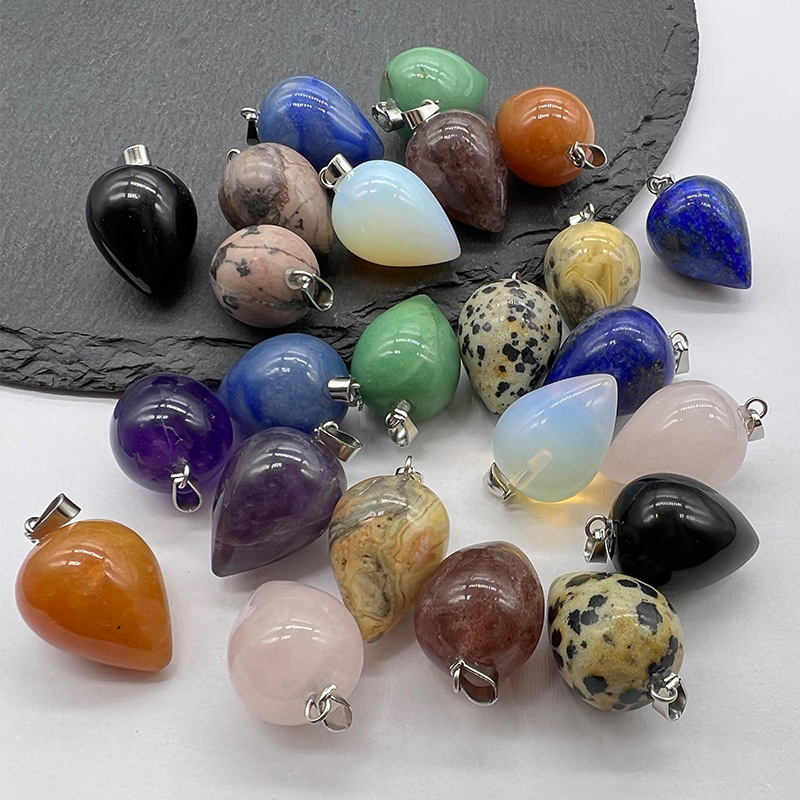 欧美热销天然石水晶玛瑙水滴形灵摆粉晶草莓晶摆件饰品外贸吊坠