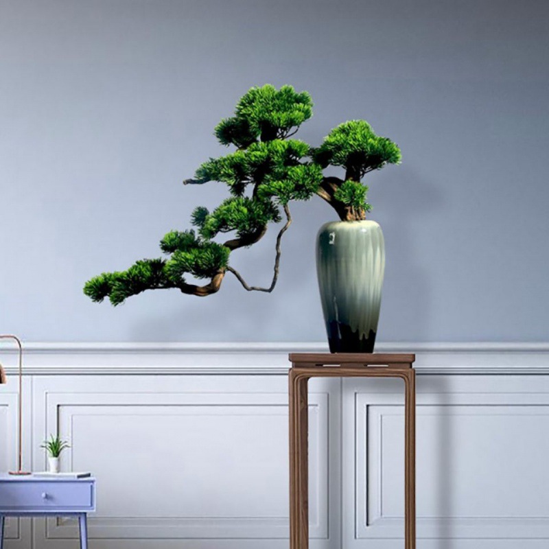 迎客松新中式仿真绿植物盆景假树家居客厅酒店玄关设计装饰品摆件