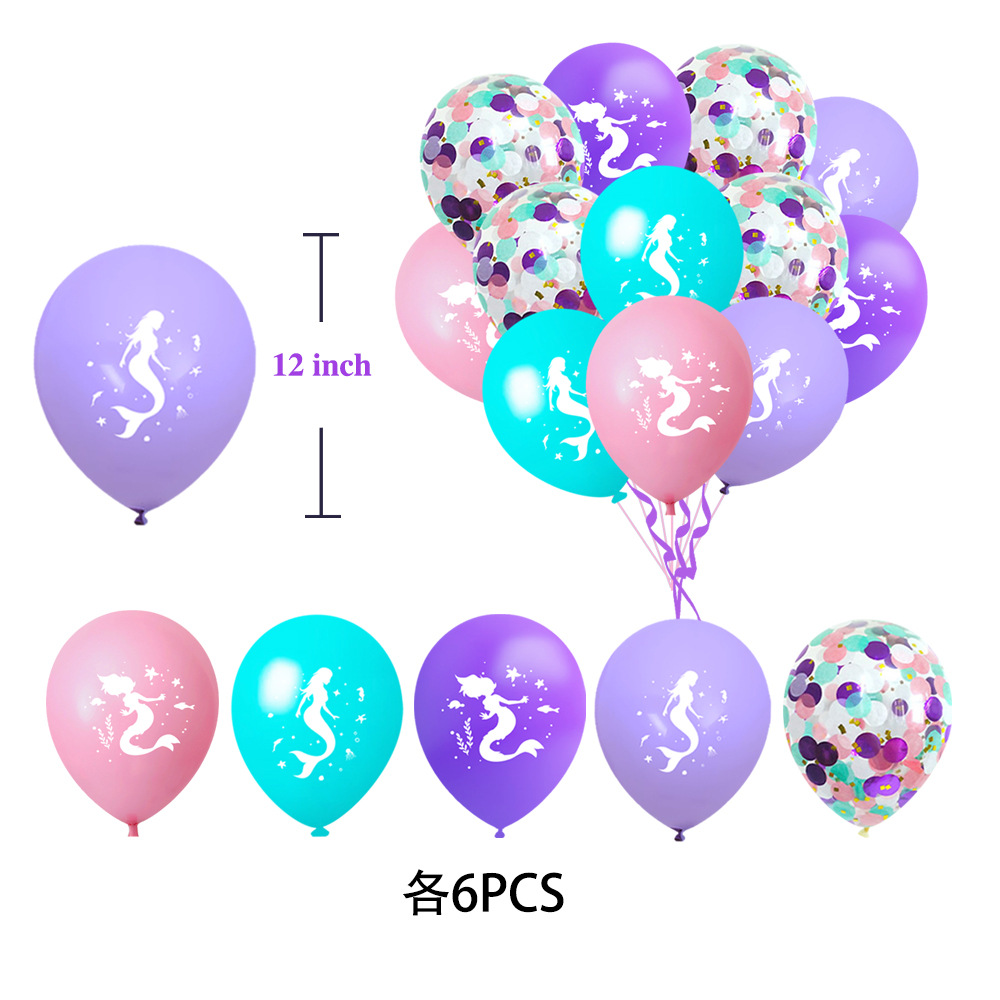 Exclusive for Cross-Border Mermaid Theme Balloon Children's Birthday Party Shopping Mall School Decoration 12-Inch Rubber Balloons