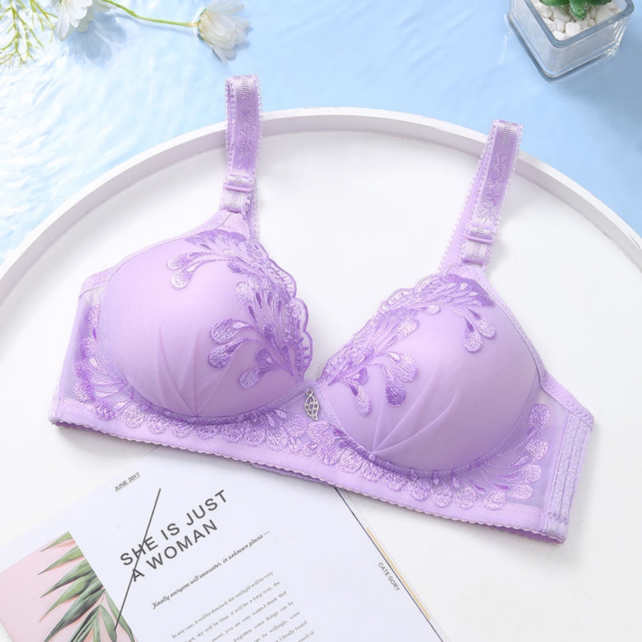 绣花小胸聚拢文胸刺绣无钢圈内衣舒适透气收副乳女士胸罩mm