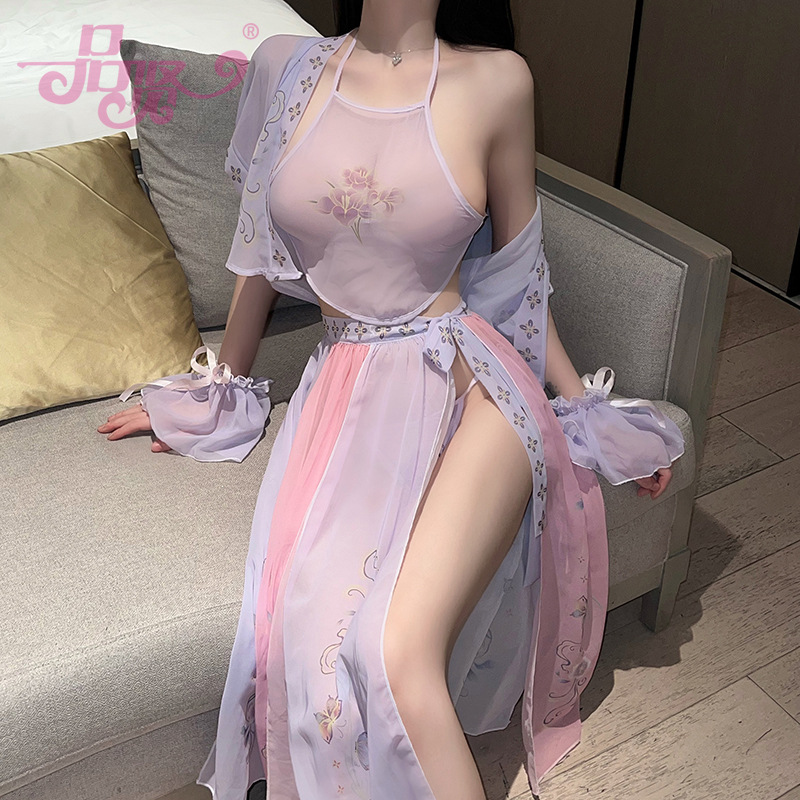 Pinxian Sexy Lingerie Women's Retro See-through Sexy Hanfu Uniform Role-Playing Suit Apron Temptation 2328