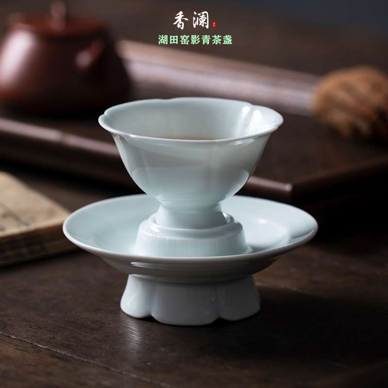 景德镇陶瓷仿宋品茗杯主人杯湖田窑影青葵口茶盏手工刻莲花纹盏