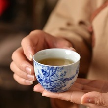 景德镇青花喜上眉梢主人杯家用陶瓷花鸟个人杯中式品茗杯会客茶杯