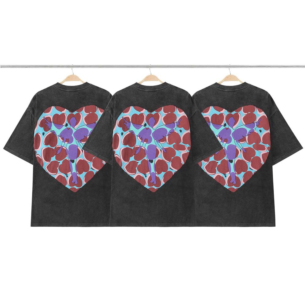 正确版nirvana涅槃乐队爱心美式高街做旧洗水宽松男女同款短袖t恤