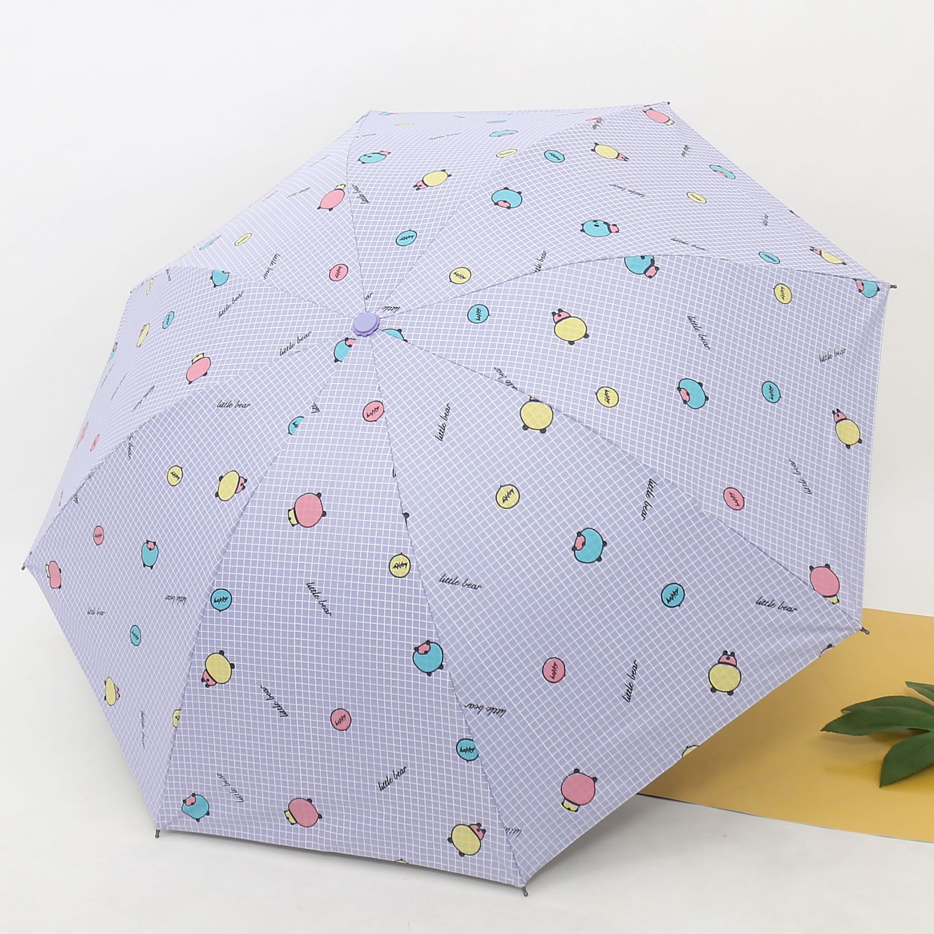 Cartoon Color Matching 8-Bone Black Glue Umbrella Five-Color Back Bear Advertising Umbrella Customized Gift Umbrella
