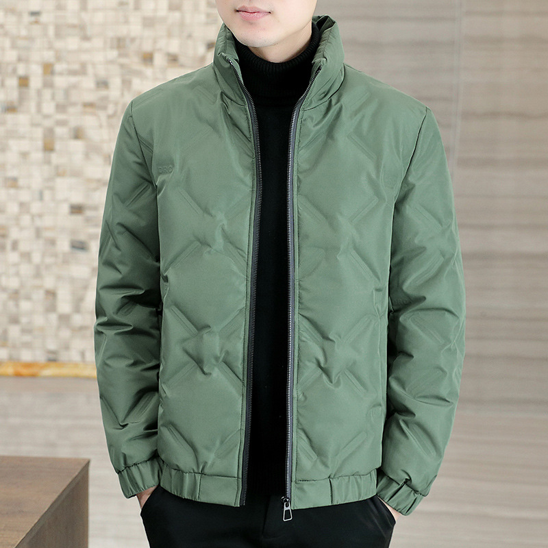 男士立领压皱短款加厚羽绒服2023冬季男装青年时尚保暖羽绒服外套