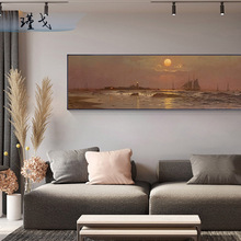 海边日落美式现代卧室沙发背景墙装饰画欧式复古大幅挂画风景壁画