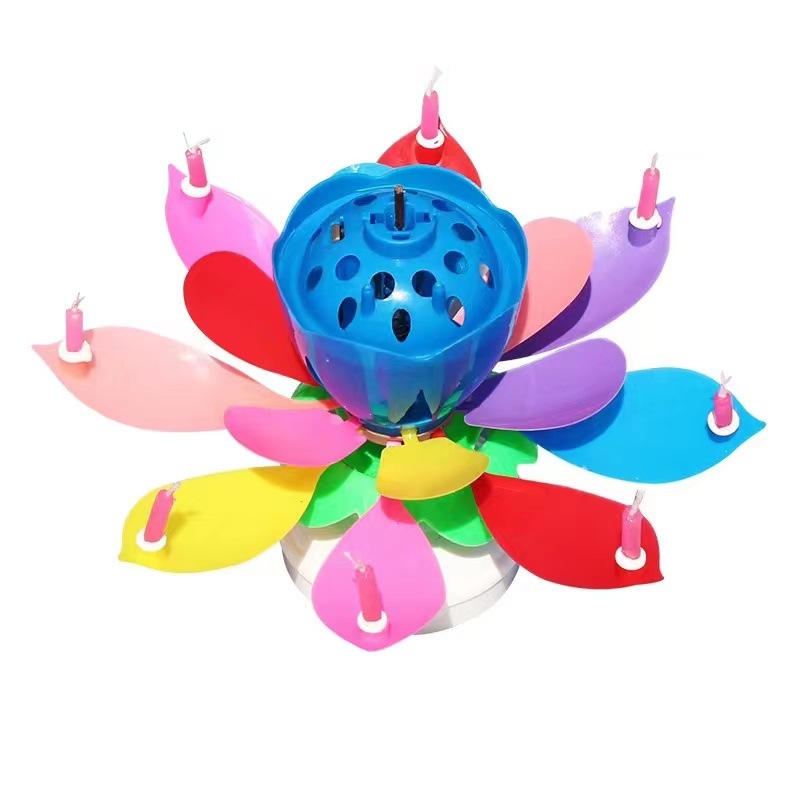 Cross-Border Amazon 8 Lotus Musical Candle Automatic Rotating Flowering Musical Candle Double-Layer Flat Bottom Singing