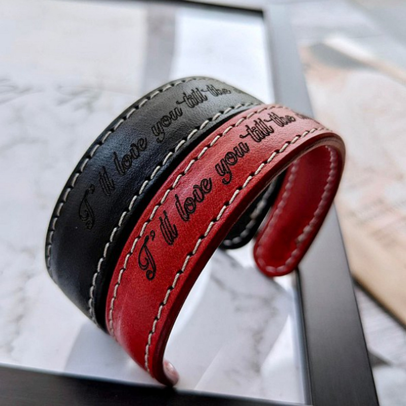 原创手工意大利进口植鞣皮情侣手环 u形手镯复古简约皮首饰礼物