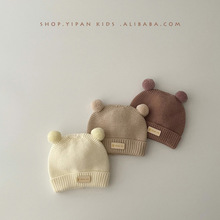 一潘 韩国婴儿帽子冬季新款ins双球保暖宝宝套头帽儿童针织帽批发