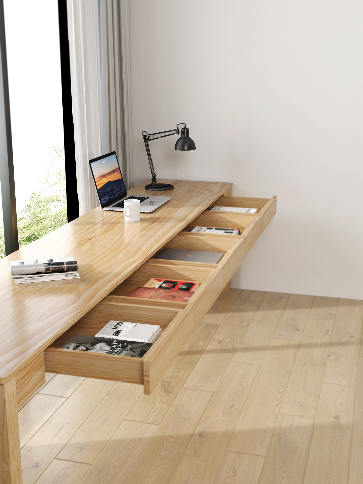 实木书桌长条桌家用书房双人写字桌工作台抽屉2米长电脑办公桌