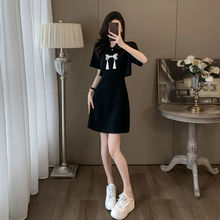 黑色polo领连衣裙女夏季2024新款显瘦气质减龄露腰休闲T恤休闲裙