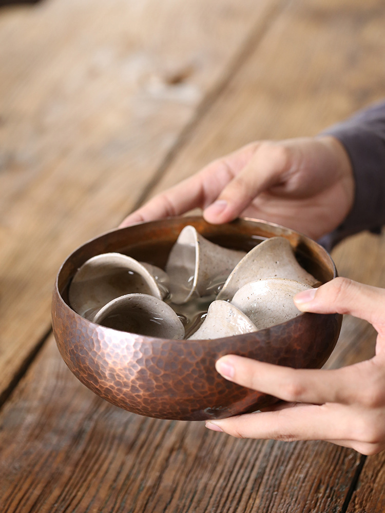 手工锤目纹紫铜茶洗建水 大中小号加厚水盂水洗笔洗茶道-阿里巴巴