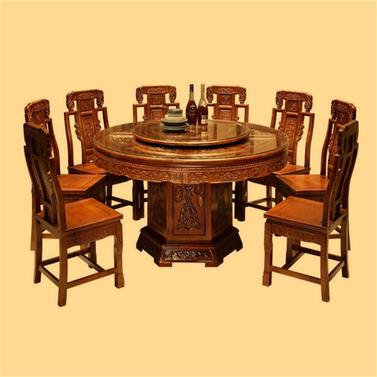 志城乌海仿古原木酒店餐桌 酒店大圆桌20位 酒店圆桌批发电动