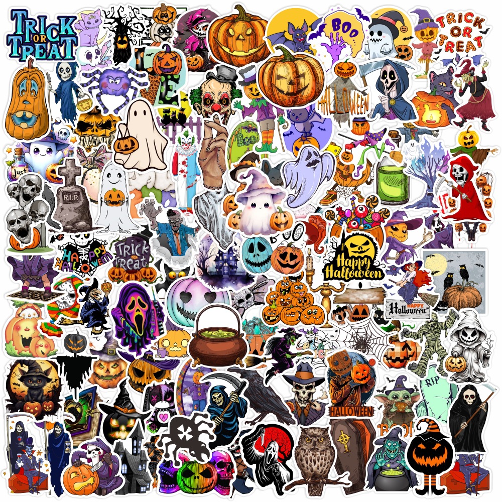 111张万圣节新款南瓜鬼屋糖果贴画行李箱笔记本装饰pvc防水贴纸