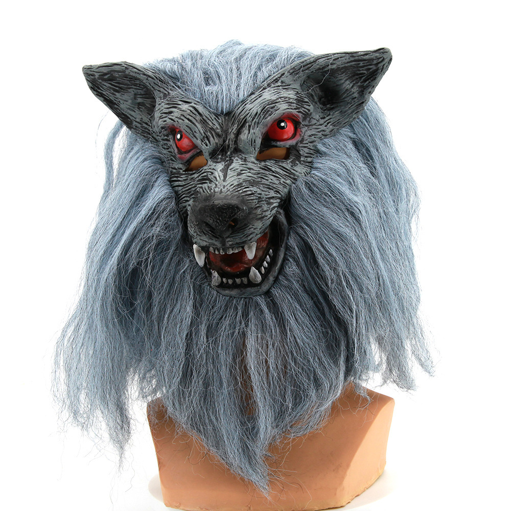 万圣节面具狼头头套带獠牙恐怖魔鬼化装舞会道具鬼节动物面具