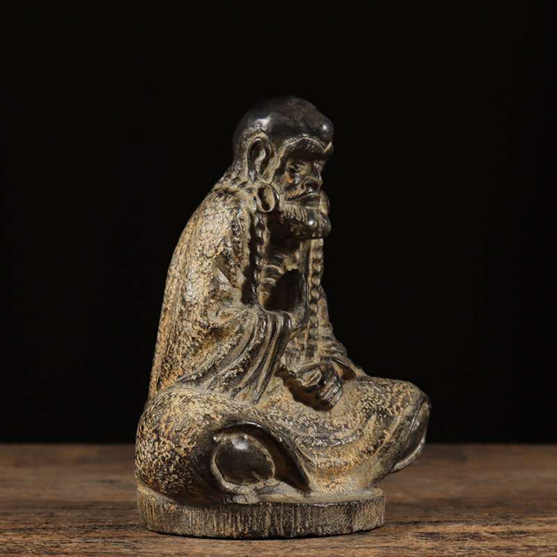 仿古石雕青石古法制作抽象达摩祖师人物坐像复古空间陈设中式摆件