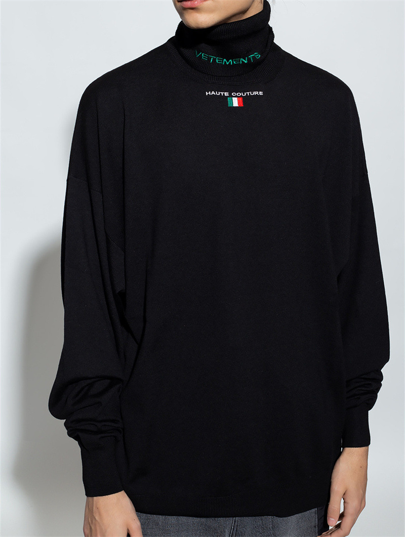 2022秋冬新款高版本潮牌vetements刺绣字母logo男女高领针织毛衣