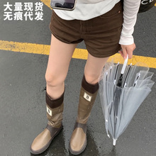 日本野鸟协会雨靴子女夏高筒骑士靴复古长靴户外雨鞋观鸟靴长筒靴