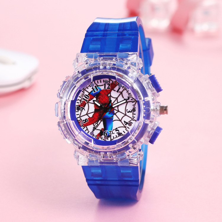 Cross-Border E-Commerce Marvel Spider-Man Children's Watch Colorful LED Flashing Lamp Pointer Literacy Boy Child Quartz Watch