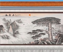 户外庭院门头匾迎门墙瓷砖福壁画客厅中堂农村国画山水影壁墙