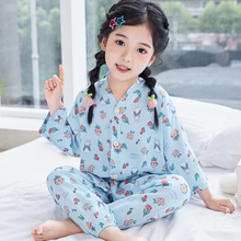 儿童睡衣女孩夏季薄款东方绸人造棉绸套装男孩女童宝宝绵绸空调服