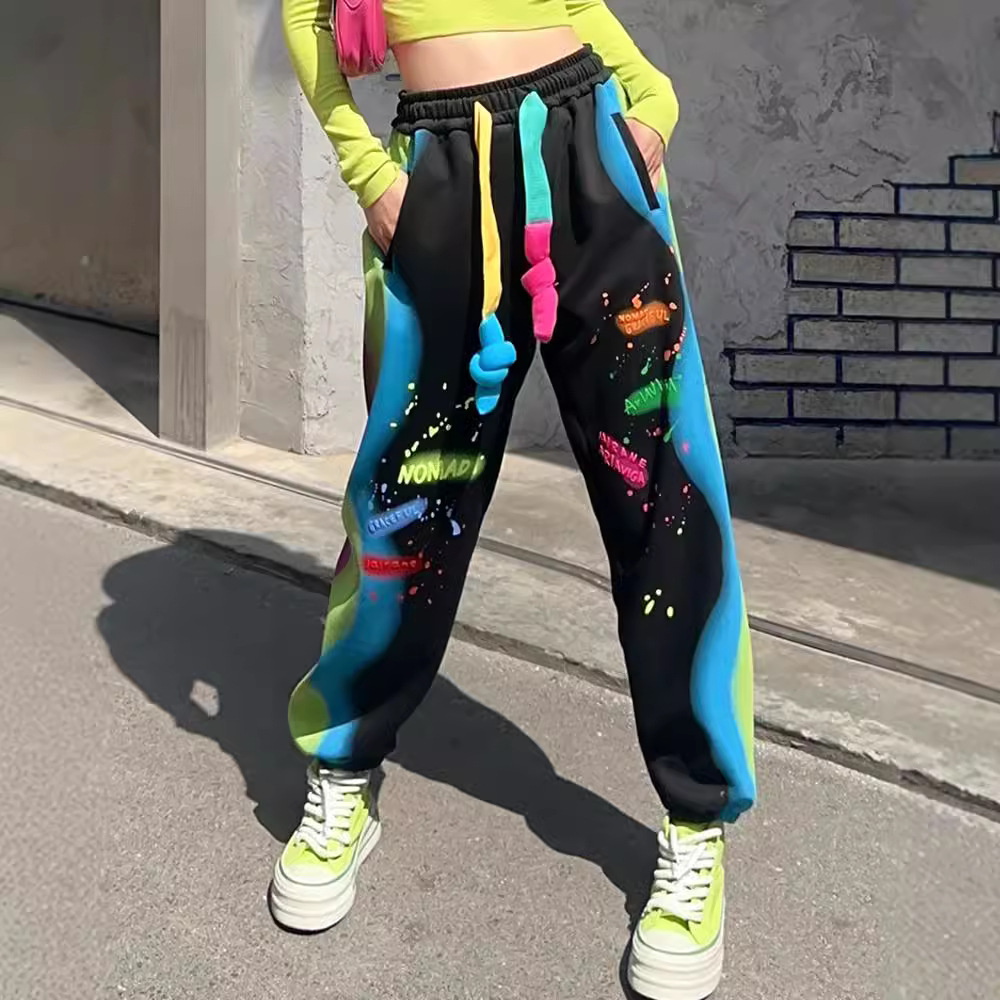 欧美hiphop裤子潮牌时尚潮流炸街美式高街涂鸦大版卫裤运动休闲裤