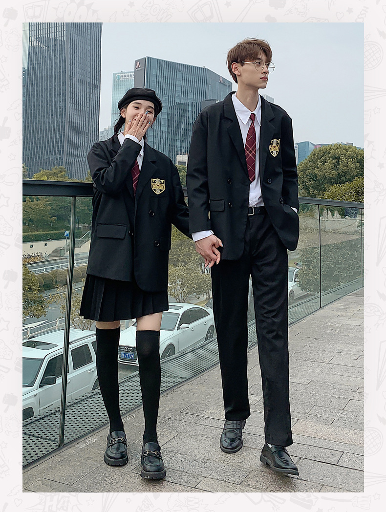 学院风dk制服一套jk校服西服韩版宽松黑色西装情侣装秋装潮流英伦