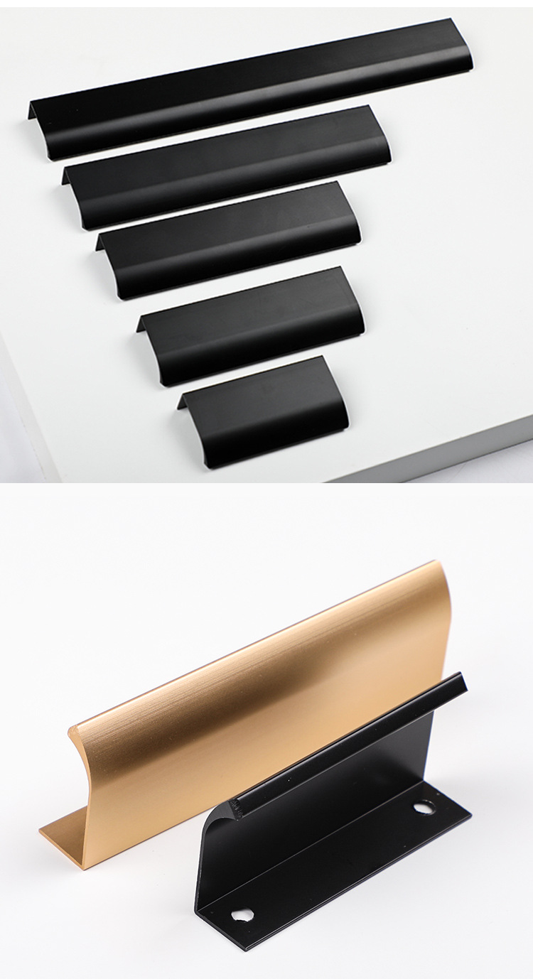 免打孔加长抽屉柜门封边把手现代简约隐形黑色拉手橱柜衣柜把手-阿里