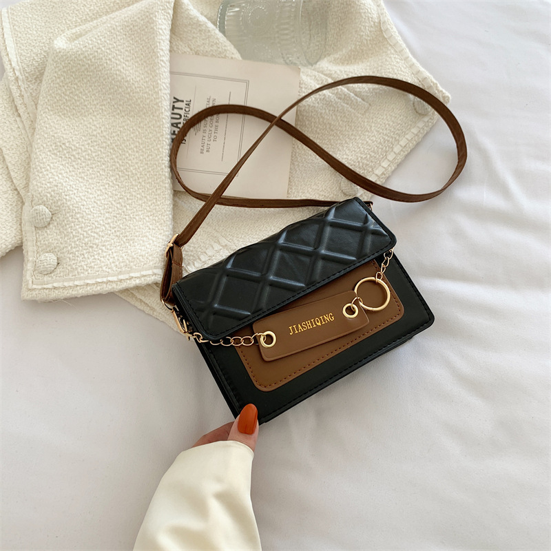 INS Style Western Style Contrast Color Small Square Bag Classic All-Match Shoulder Bag Western Style Messenger Bag 2022 New Small Chanel-Style Bag