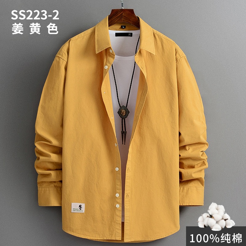 2023 Autumn New Shirt Men's Coat All-Match Fashion Workwear Shirt Long Sleeve Solid Color Pure Cotton Shirt Men's Hot