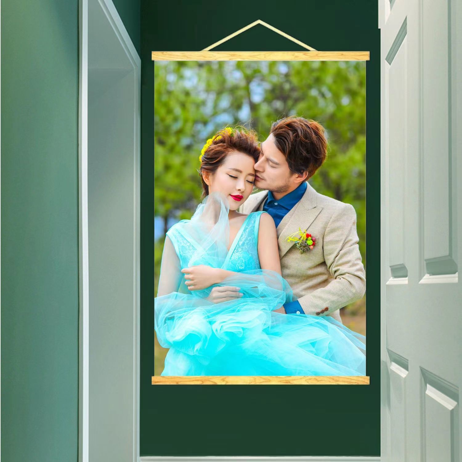 实木挂轴照片冲印挂画照片宝宝艺术照 全家福手机照放大.