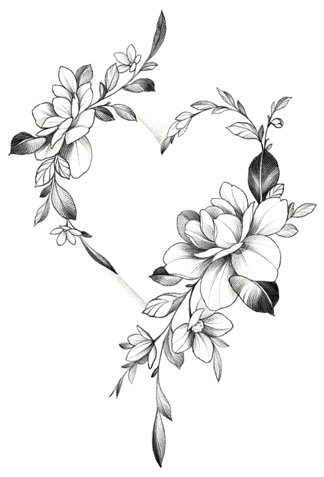 现货批发黑白素描花朵纹身贴暗黑花臂纹身贴纸玫瑰花朵tattoo