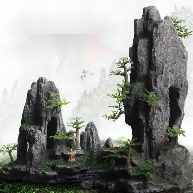 盆景假山小摆件鱼缸造景装饰石头型水族箱布景鱼虾躲避洞套装厂家