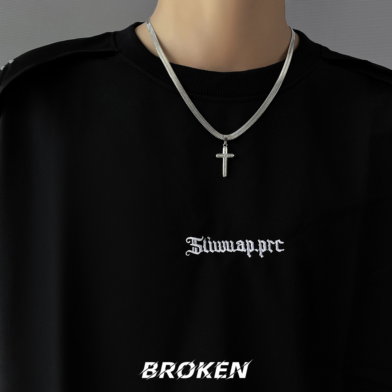 broken 十字架项链男潮美式满钻马思唯锆石欧美说唱嘻哈毛衣链女