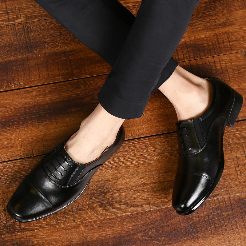 三接头皮鞋男商务正装皮鞋四型加肥加宽黑白三节头安保鞋婚礼