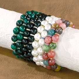 欧美热销天然石手链手工串珠弹力手串男女黑曜石情侣时尚手链手饰