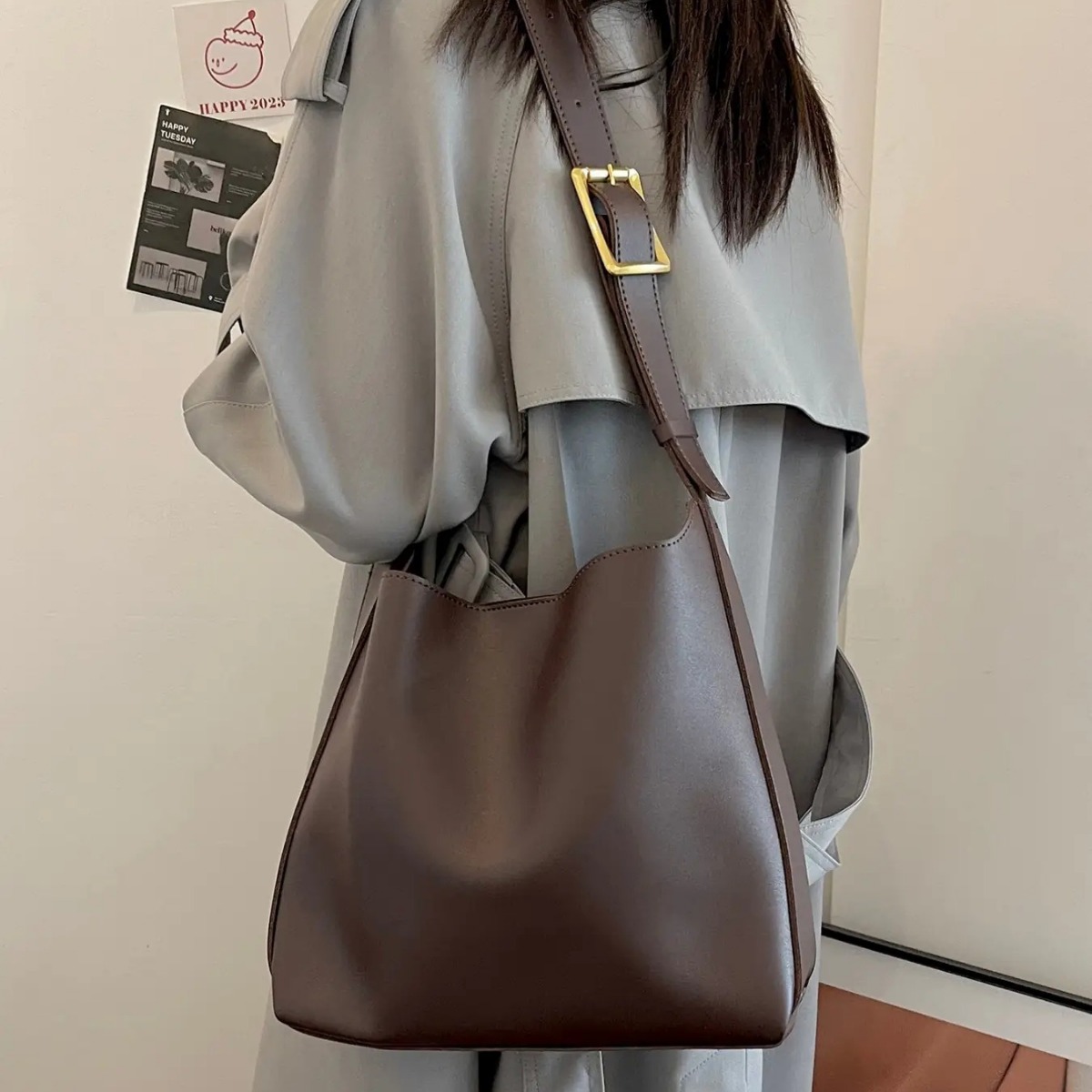 handbag新款时尚百搭水桶大容量简约休闲二件套软塌塌单肩斜挎包