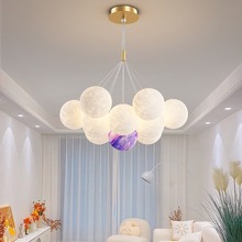 北欧客厅吊灯2024新款网红奶油风泡泡吊灯儿童房卧室餐厅月球灯具