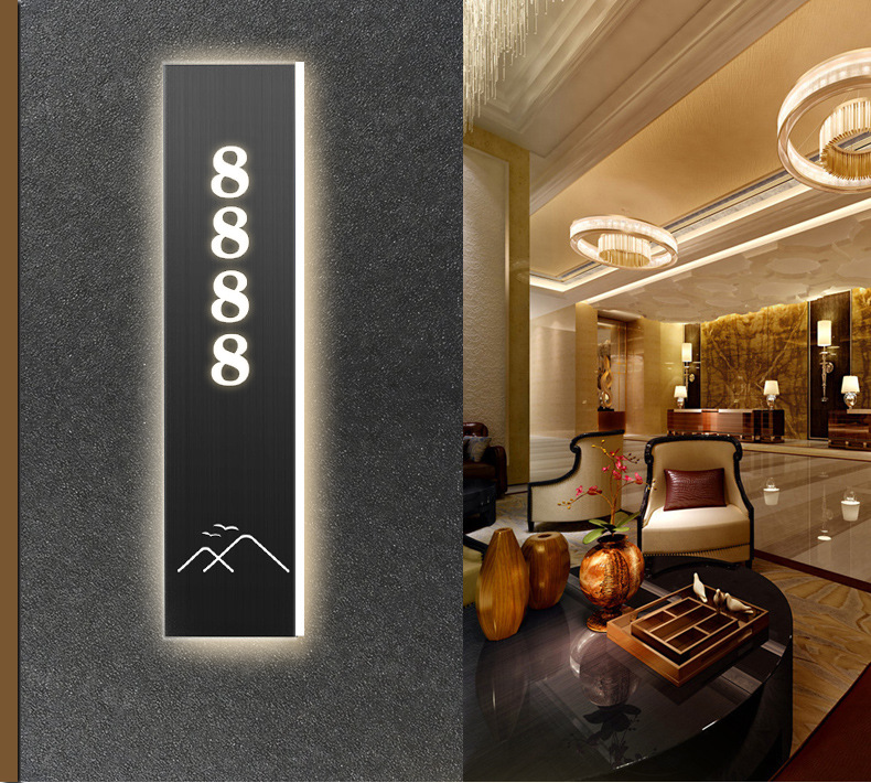 批发不锈钢门牌金属背发光门牌民宿酒店号码包厢名字标识极简个性