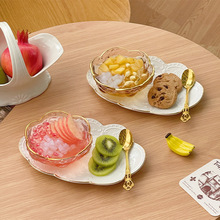 穆尼 日式玻璃甜品碗燕窝碗复古精致水果碗早餐碗带碟带勺养生套