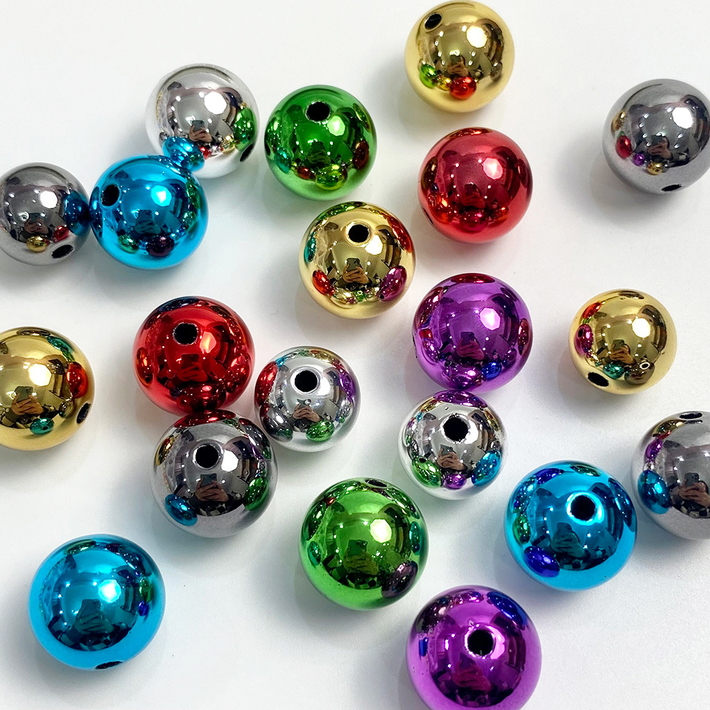 14-16mm Metal round Beads Plating Color UV Straight Hole DIY Phone Chain Pendant Material Earrings Ornament Accessories Christmas Green