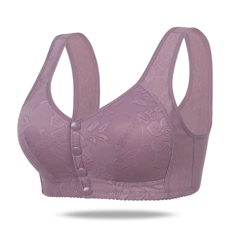 Soft Cotton Bra Front Buckle Middle-Aged and Elderly Underwear Women's Large Size without Steel Ring Wide Shoulder Strap Vest Style New Jacquard Bra