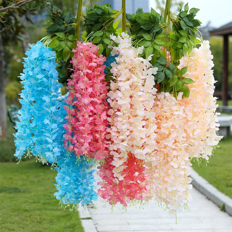 Artificial Wisteria Rattan Artificial Fake Flower Living Room Ceiling Decoration Wisteria Wedding Green Plant Artificial Flower Tofu Pudding Wholesale