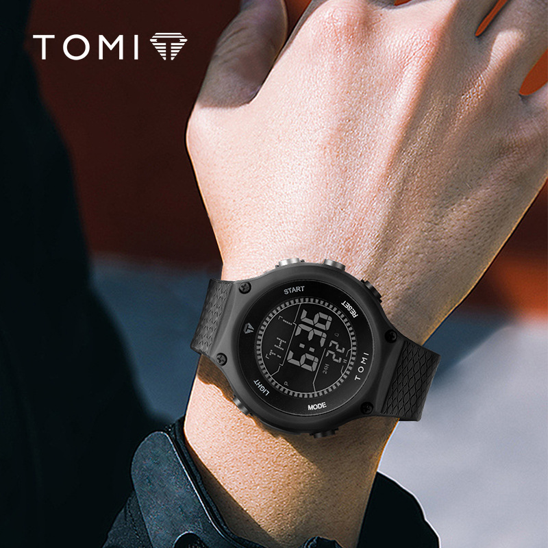 [In Stock] Tomi Electronic Push-Button Stainless Steel Universal Sports Electronic Watch Men's Waterproof Trend Watch