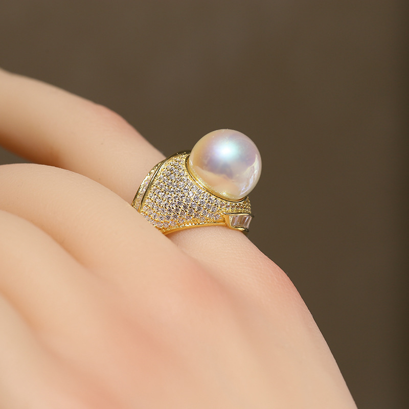 diy配件s925纯银珍珠戒指空托 欧美大气指环戒托开口 手工银托