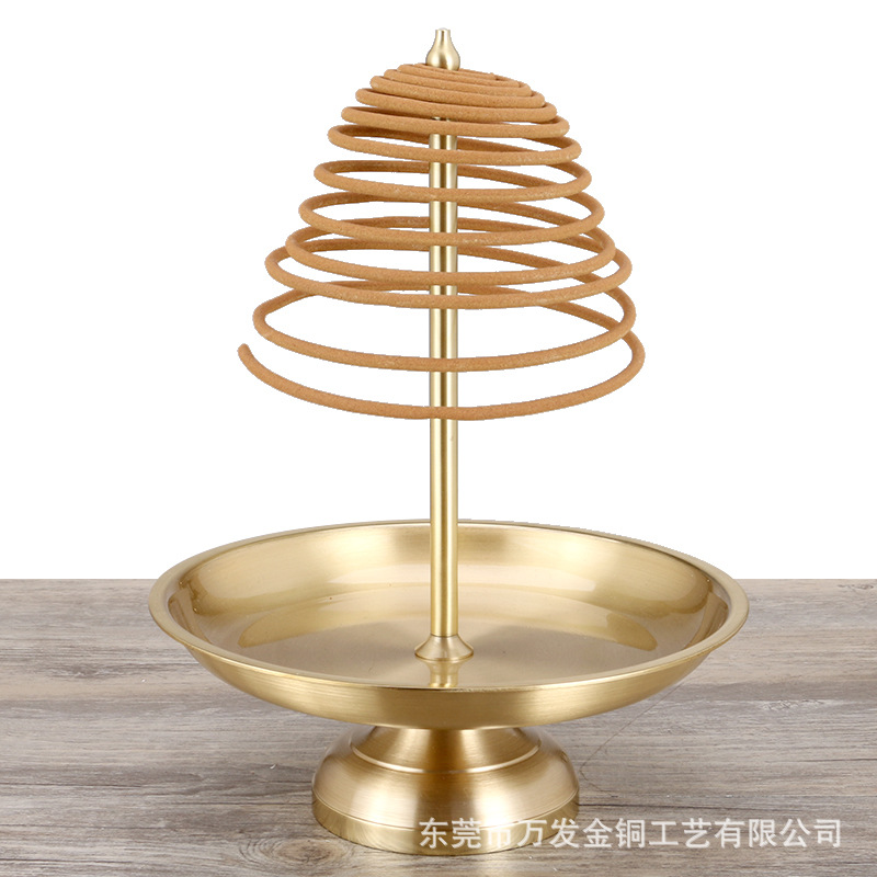 黄铜香盘塔香架卷香香薰炉工艺品佛具批发拜神佛可伸缩檀香架香座
