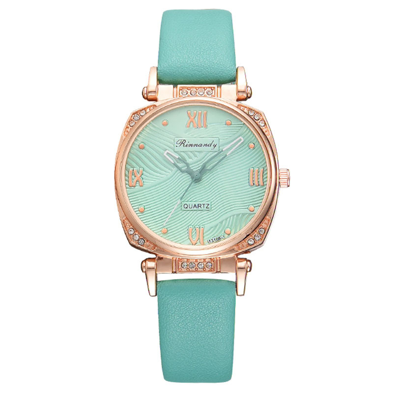 2023 New Women's Clothes Belt Quartz Watch Square Shell round Literal Female Student Pu Band Wrist Watch in Stock Wholesale