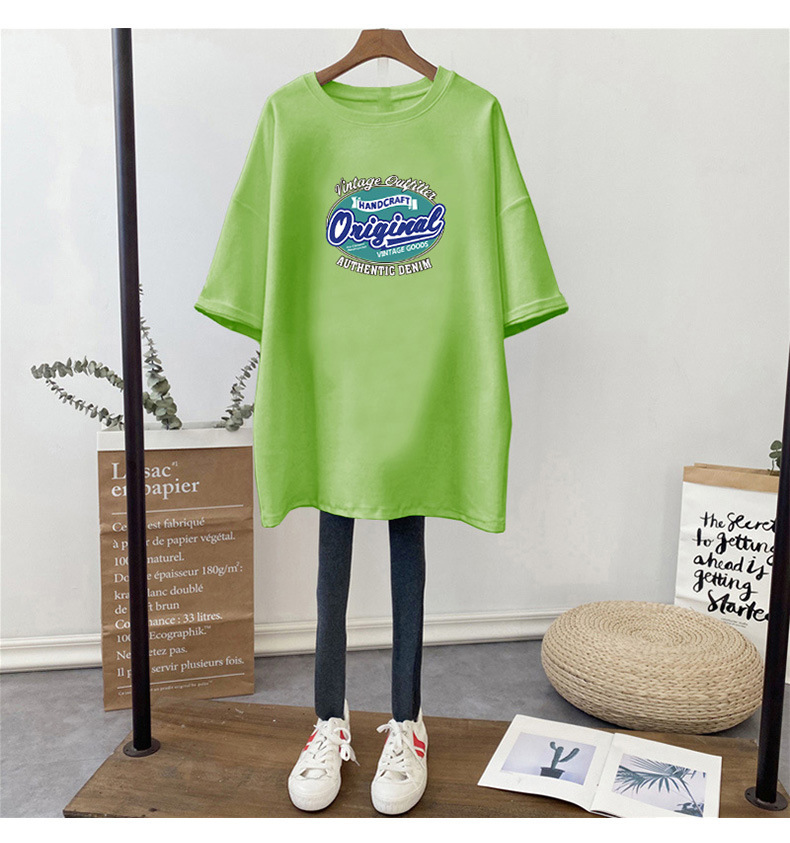 短袖2022年夏装新款网红墨绿色t恤女宽松欧货中长款超火上衣ins潮